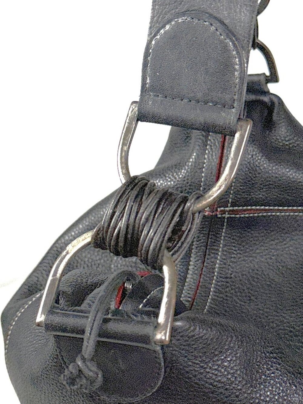 Misses Pick Spain Black Pebbled Leather Satchel Hobo Shoulder Bag Purse Large - Picture 10 of 16
